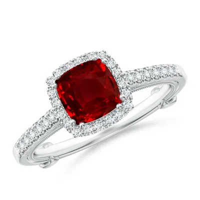 ANGARA LAB-GROWN VINTAGE INSPIRED RUBY & DIAMOND HALO RING WITH FILIGREE