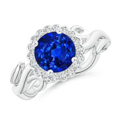 ANGARA LAB-GROWN VINTAGE INSPIRED SAPPHIRE FLOWER AND VINE RING
