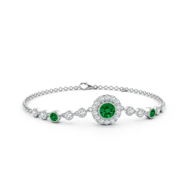 ANGARA LAB-GROWN VINTAGE STYLE BEZEL-SET EMERALD AND LAB DIAMOND BRACELET