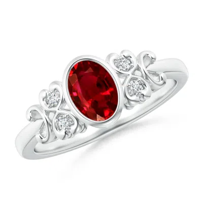 ANGARA LAB-GROWN VINTAGE STYLE BEZEL-SET OVAL RUBY RING WITH DIAMONDS