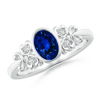 ANGARA LAB-GROWN VINTAGE STYLE BEZEL-SET OVAL SAPPHIRE RING WITH DIAMONDS