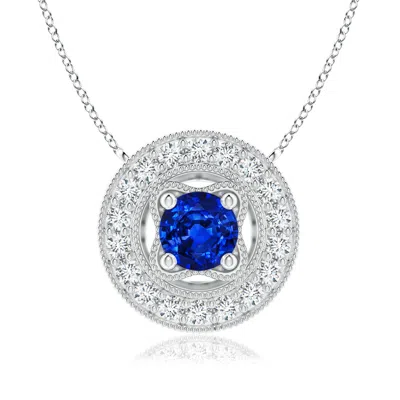 ANGARA LAB-GROWN VINTAGE STYLE BLUE SAPPHIRE HALO PENDANT WITH MILGRAIN DETAILING