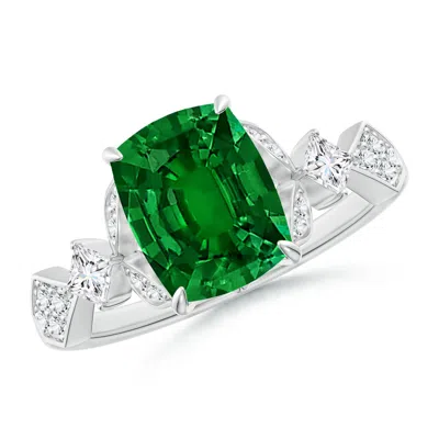 ANGARA LAB-GROWN VINTAGE STYLE CUSHION RECTANGULAR EMERALD ENGAGEMENT RING WITH LEAF MOTIFS
