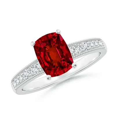 ANGARA LAB-GROWN VINTAGE STYLE CUSHION RECTANGULAR RUBY ENGAGEMENT RING WITH ACCENTS
