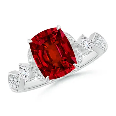 ANGARA LAB-GROWN VINTAGE STYLE CUSHION RECTANGULAR RUBY ENGAGEMENT RING WITH LEAF MOTIFS