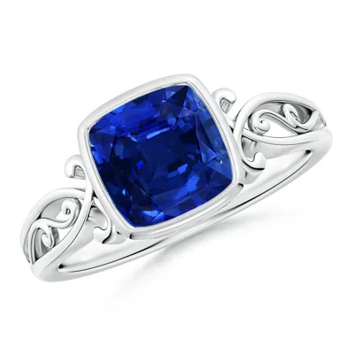ANGARA LAB-GROWN VINTAGE STYLE CUSHION SAPPHIRE SOLITAIRE RING