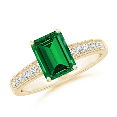 ANGARA LAB-GROWN VINTAGE STYLE EMERALD-CUT EMERALD ENGAGEMENT RING WITH ACCENTS