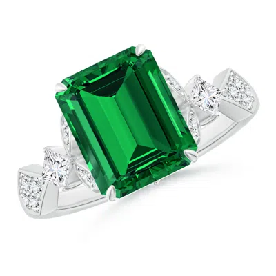 ANGARA LAB-GROWN VINTAGE STYLE EMERALD-CUT EMERALD ENGAGEMENT RING WITH LEAF MOTIFS