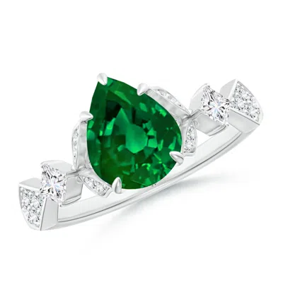 ANGARA LAB-GROWN VINTAGE STYLE PEAR EMERALD ENGAGEMENT RING WITH LEAF MOTIFS