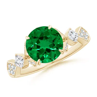 ANGARA LAB-GROWN VINTAGE STYLE ROUND EMERALD ENGAGEMENT RING WITH LEAF MOTIFS