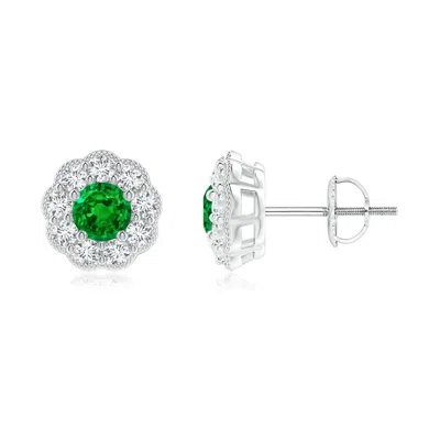 ANGARA LAB-GROWN VINTAGE STYLE ROUND EMERALD HALO STUD EARRINGS