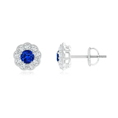 ANGARA LAB-GROWN VINTAGE STYLE ROUND SAPPHIRE HALO STUD EARRINGS