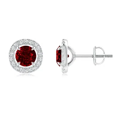 ANGARA LAB-GROWN VINTAGE STYLE RUBY AND DIAMOND HALO STUD EARRINGS