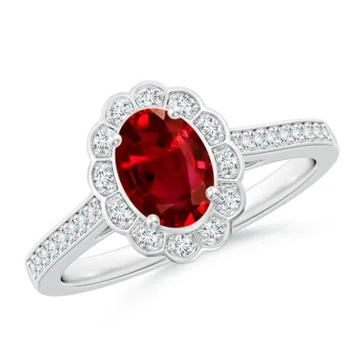ANGARA LAB-GROWN VINTAGE STYLE RUBY & DIAMOND SCALLOPED HALO RING