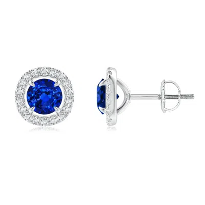 ANGARA LAB-GROWN VINTAGE STYLE SAPPHIRE AND DIAMOND HALO STUD EARRINGS