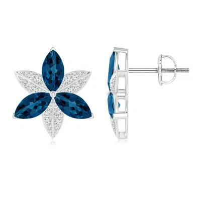 ANGARA LONDON BLUE TOPAZ AND DIAMOND TRILLIUM FLOWER STUD EARRINGS