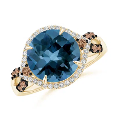 ANGARA LONDON BLUE TOPAZ COCKTAIL RING WITH COFFEE DIAMOND ACCENTS