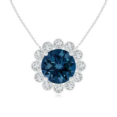 ANGARA LONDON BLUE TOPAZ PENDANT WITH BEZEL-SET DIAMOND HALO