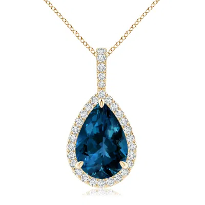 ANGARA LONDON BLUE TOPAZ TEARDROP PENDANT WITH DIAMOND HALO