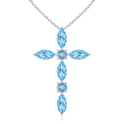 ANGARA MARQUISE AND ROUND AQUAMARINE CROSS PENDANT