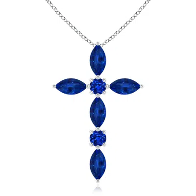 ANGARA MARQUISE AND ROUND BLUE SAPPHIRE CROSS PENDANT