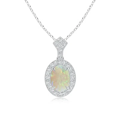 ANGARA MILGRAIN-EDGED OVAL OPAL AND DIAMOND HALO PENDANT