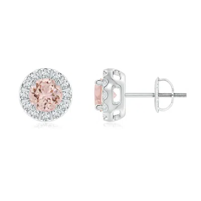 ANGARA MORGANITE STUD EARRINGS WITH BAR-SET DIAMOND HALO