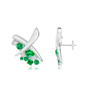 ANGARA MULTI-SHAPE WATERFALL EMERALD & DIAMOND SUMI STROKE STUDS