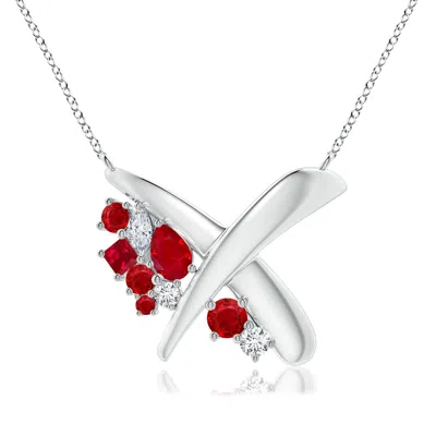 ANGARA MULTI-SHAPE WATERFALL RUBY & DIAMOND SUMI STROKE PENDANT