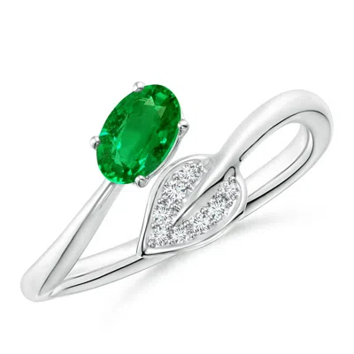 ANGARA NATURE INSPIRED EMERALD BYPASS RING WITH DIAMOND LEAF