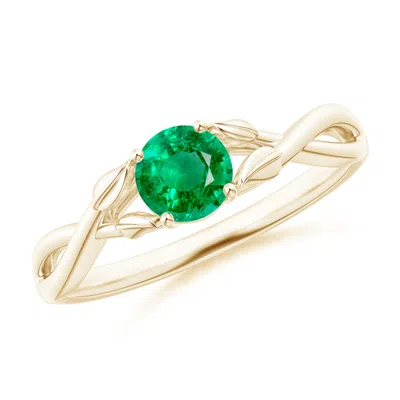 ANGARA NATURE INSPIRED EMERALD CROSSOVER ENGAGEMENT RING WITH LEAF MOTIFS