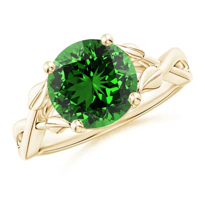 ANGARA NATURE INSPIRED LAB-GROWN EMERALD CROSSOVER ENGAGEMENT RING WITH LEAF MOTIFS
