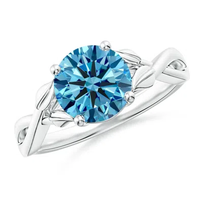 ANGARA NATURE INSPIRED LAB-GROWN FANCY INTENSE BLUE DIAMOND CROSSOVER RING WITH LEAF MOTIFS