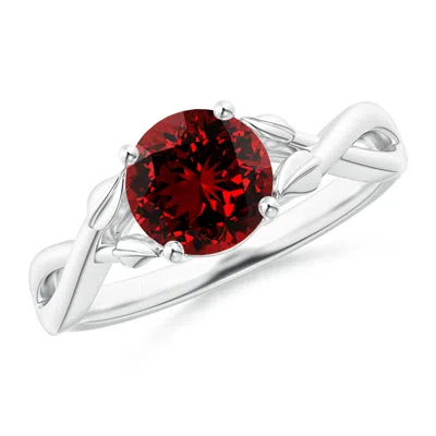 ANGARA NATURE INSPIRED LAB-GROWN RUBY CROSSOVER ENGAGEMENT RING WITH LEAF MOTIFS