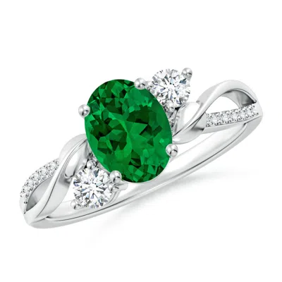 ANGARA NATURE INSPIRED OVAL LAB-GROWN EMERALD TWISTED VINE ENGAGEMENT RING