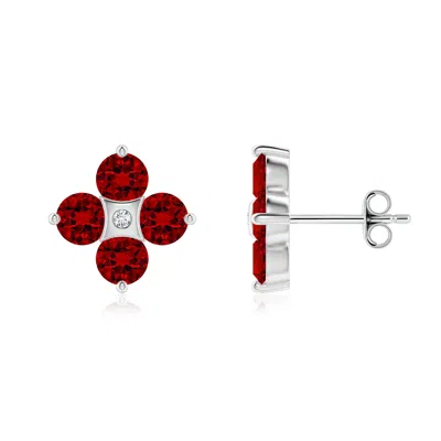 ANGARA NATURE INSPIRED ROUND LAB-GROWN RUBY AND DIAMOND FLOWER STUD EARRINGS