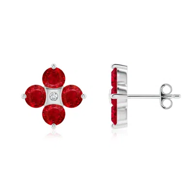 ANGARA NATURE INSPIRED ROUND RUBY AND DIAMOND FLOWER STUD EARRINGS