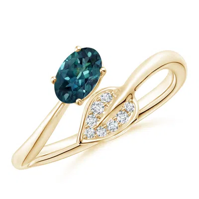 ANGARA NATURE INSPIRED TEAL MONTANA SAPPHIRE RING WITH DIAMOND LEAF