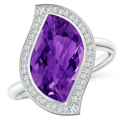 ANGARA NORTH-SOUTH LEAF-SHAPED AMETHYST HALO RING