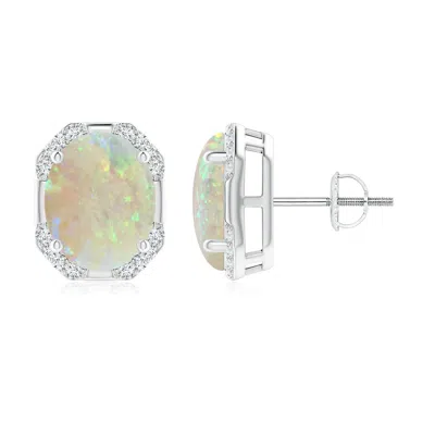 ANGARA OCTAGON FRAMED OVAL OPAL EARRINGS WITH DIAMONDS