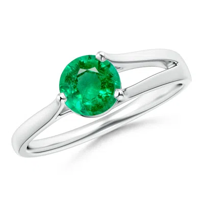 ANGARA ONE SIDED SPLIT SHANK ROUND EMERALD SOLITAIRE ENGAGEMENT RING
