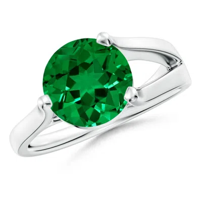 ANGARA ONE SIDED SPLIT SHANK ROUND LAB-GROWN EMERALD SOLITAIRE ENGAGEMENT RING
