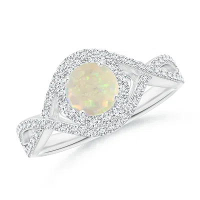 ANGARA OPAL CROSSOVER SHANK COCKTAIL RING WITH HALO