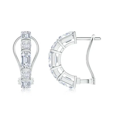 ANGARA ORIENT EXPRESS LAB-GROWN EMERALD-CUT & CUSHION DIAMOND HALF HOOP EARRINGS