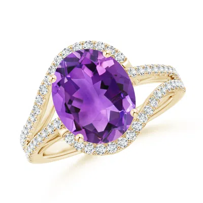 ANGARA OVAL AMETHYST BYPASS COCKTAIL RING WITH DIAMONDS