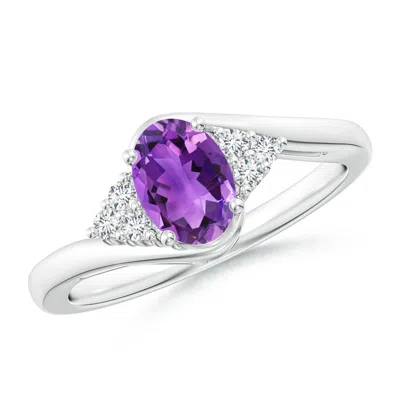 ANGARA OVAL AMETHYST BYPASS RING WITH TRIO DIAMOND ACCENTS