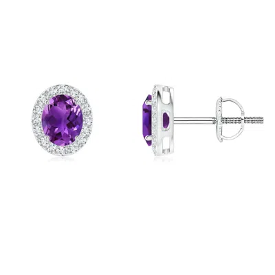 ANGARA OVAL AMETHYST STUDS WITH DIAMOND HALO