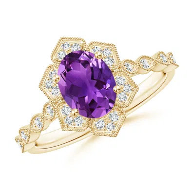 ANGARA OVAL AMETHYST TRILLIUM FLORAL SHANK RING