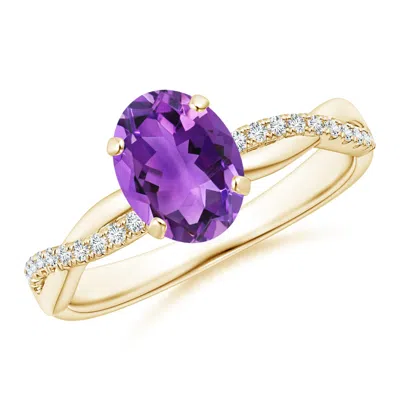 ANGARA OVAL AMETHYST TWIST SHANK RING WITH DIAMONDS