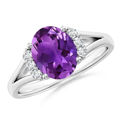 ANGARA OVAL AMETHYST WITH ROUND DIAMOND COLLAR SOLITAIRE RING